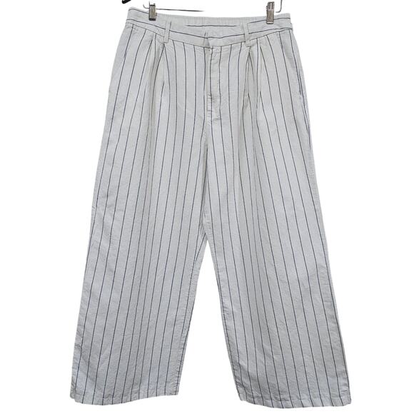 GAP Pants - Gap Linen Cotton Wide Leg Pants White with Blue Pinstripe Size 12